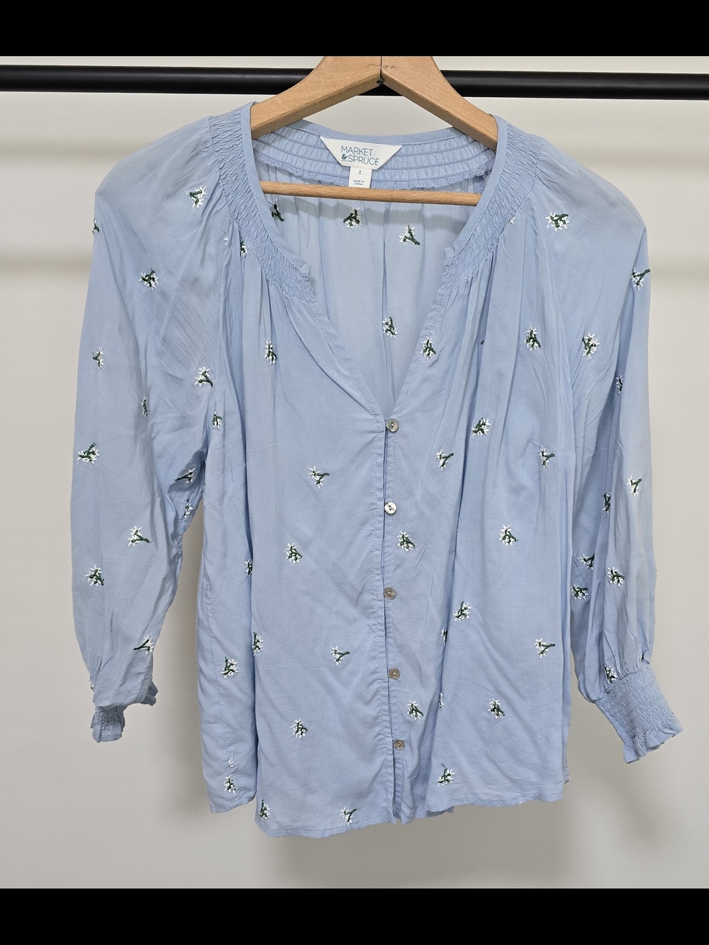 Market & Spruce Powder Blue Floral Embroidered Button-Down Top